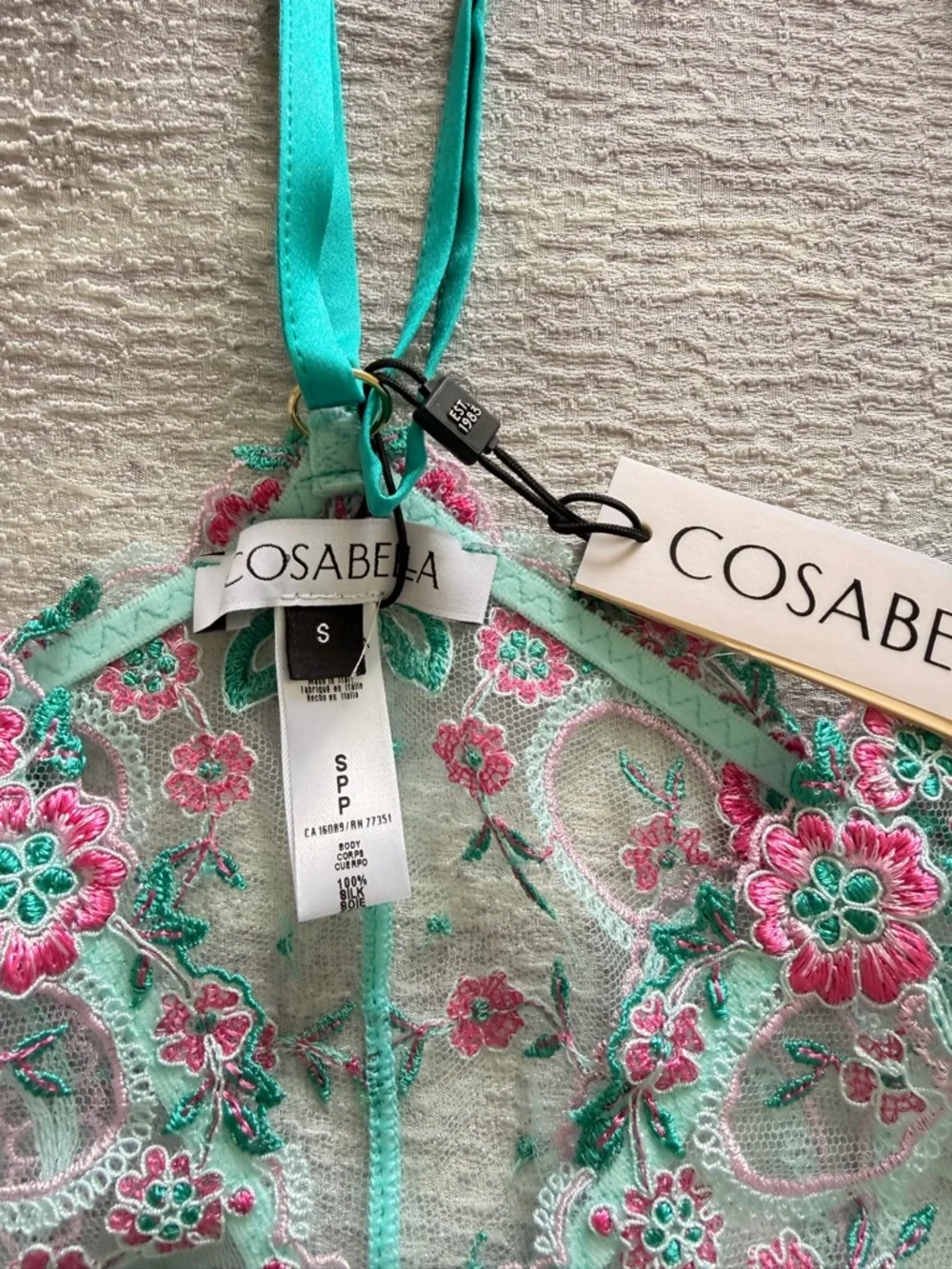 NWT! Cosabella Sanika Italian Turquoise Silk Chemise Size S with Panties Size M